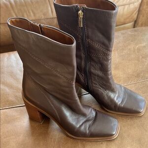 Franco Sarto Dark Brown Leather Heeled Boots